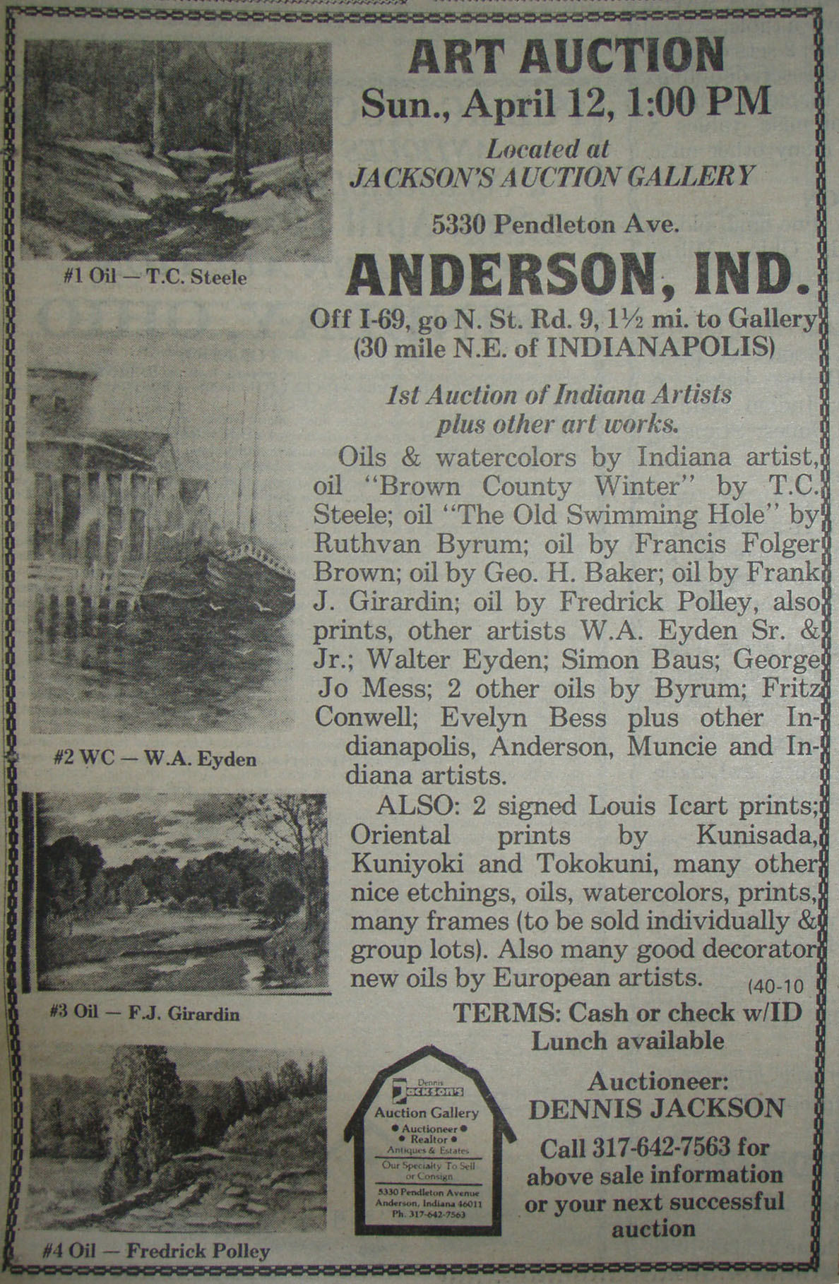 Jackson's first auction ad Jackson's first auction ad