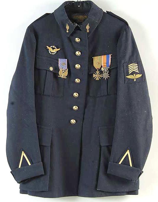 Uniform; WWI, Escadrille Lafayette, Jacket & Pants, Medals, Identified.