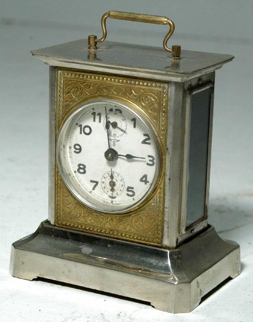 Carriage Clock; German, Mauthe, Brass & Glass, Music Box Base, 6 inch.