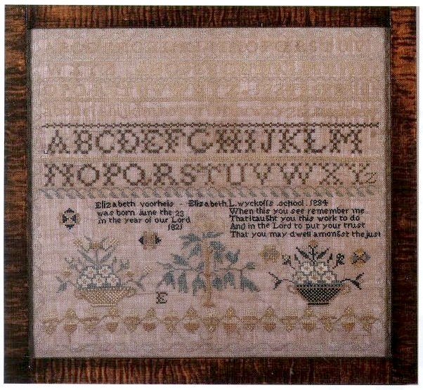 An 1834 sampler of Elizabeth Voorheis, age 13, made at Elizabeth L. Wycoff's school