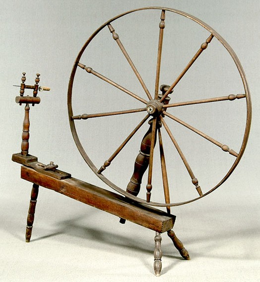 Spinning Wheel; Walking Wheel, Cherry & Oak, Carved Base, 5 ft.