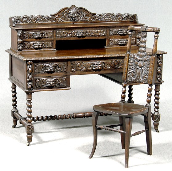 Furniture: Suite-Office; Jacobean (Style), Oak, Fruit ...
