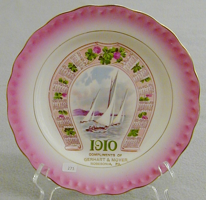 1909 D.S. McNichol Pottery Co., East Liverpool, Ohio, Gerhart & Moyer, Robesonia, Pa., china advertising calendar plate