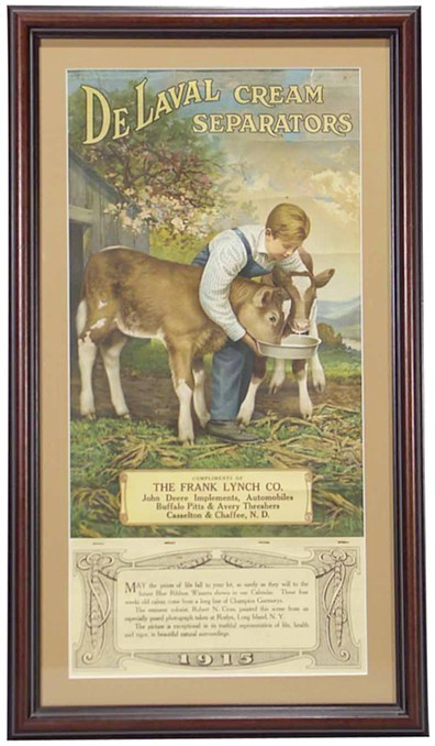 DeLaval Cream Separators 1915 calendar with illustration of farm boy feeding calves
