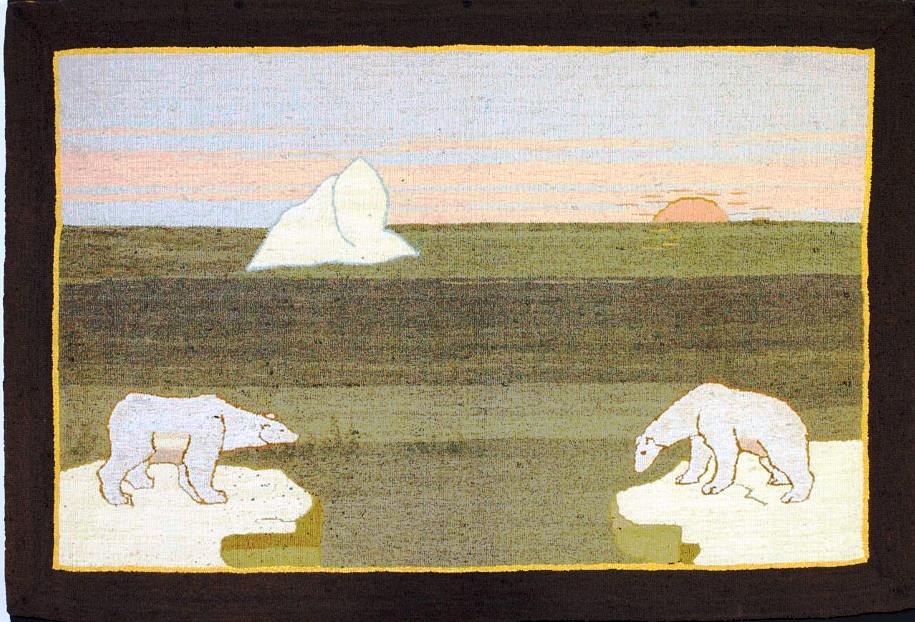 Grenfell rug with polar bears on ice floes Grenfell rug with facing polar bears on ice floes