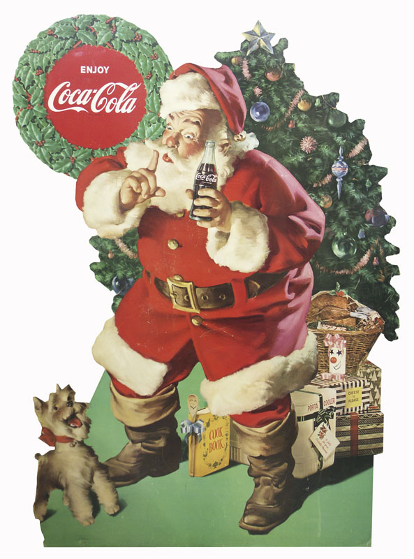 1950s Coca-Cola Santa Claus with dog cardboard cutout store display