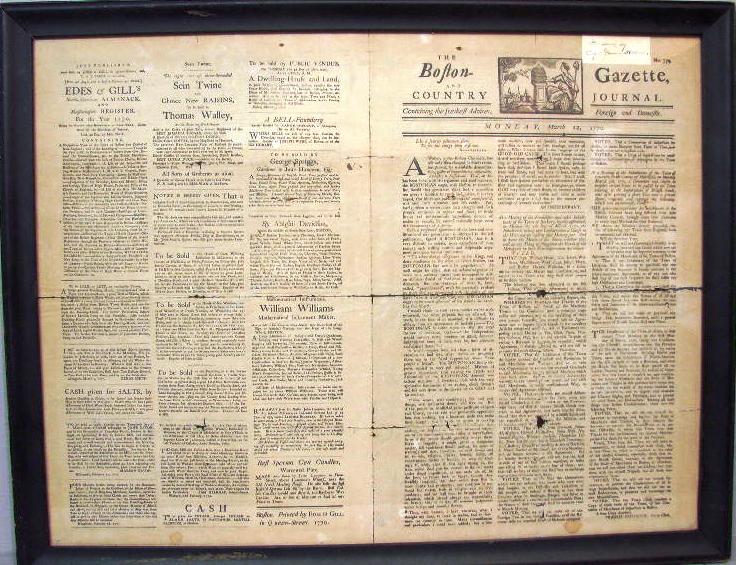 Newspaper; Boston, 1770, The Boston Gazette & Country Journal, Boston