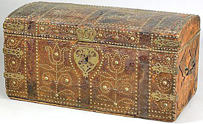 Georgian tooled leather trunk, circa 1760, bearing the label Edward Smith