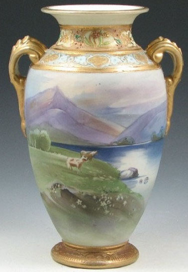 nippon porcelain vase landscape with cows green mark 8 personal values statement