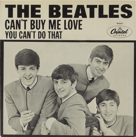 The Beatles "Can't Buy Me Love" 45 with picture sleeve (Capitol 5150, 1964).