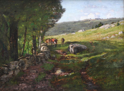 Theodore Clement Steele oil painting, Early Indiana Landscape with Cows Theodore Clement Steele oil painting, Early Indiana Landscape with Cows