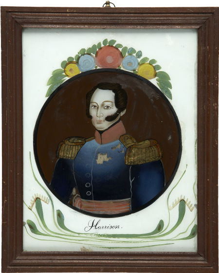 William Henry Harrison portrait reverse painting on glass