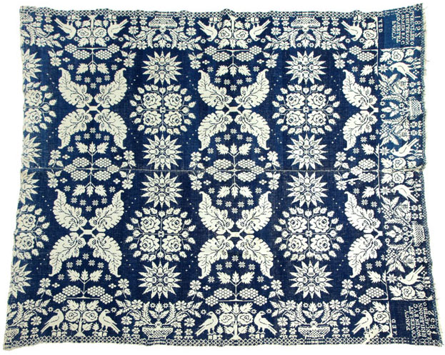 Ohio jacquard coverlet. George Heilbronn, Lancaster, Fairfield County, 1852