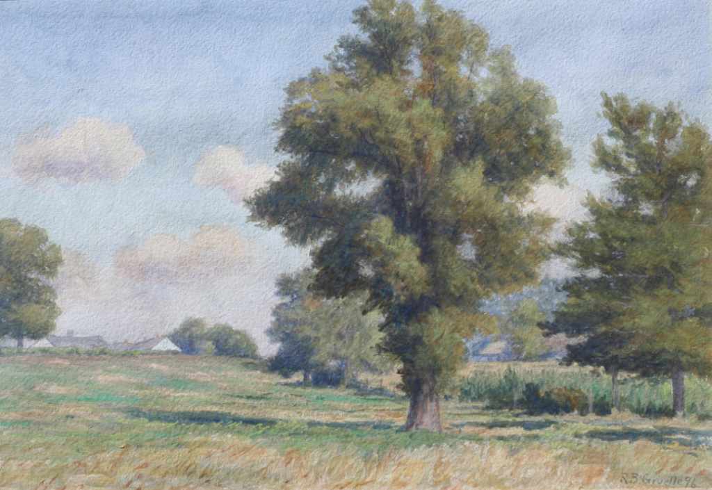 Richard B. Gruelle watercolor painting, spring landscape with trees