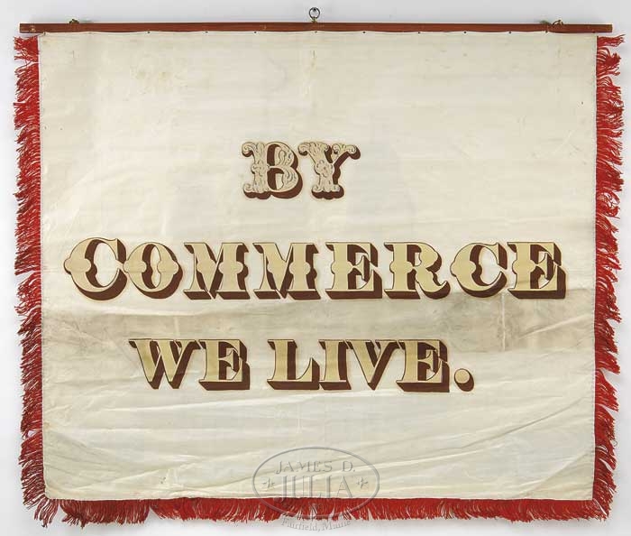 Ship Builders silk trade banner "By Commerce we Live"