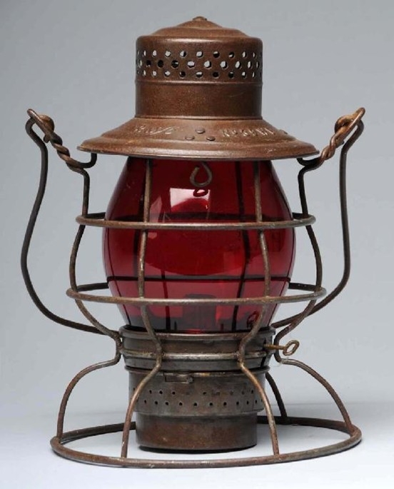 Lantern; Railroad, Pennsylvania, Tall Globe, Red, Embossed PRR, Rayo