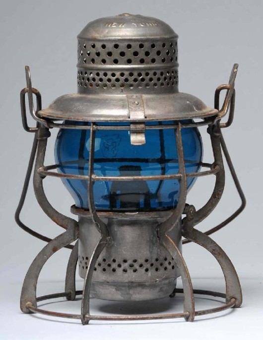 Lantern; Railroad, Pennsylvania, Short Globe, Blue, Etched PRR