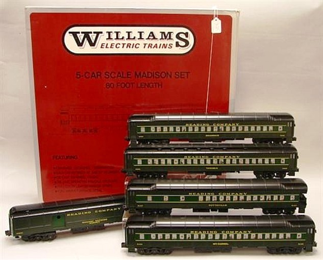 Train; Williams, O Gauge 3 Rail, Madison 5 Car Set, Reading Railroad, Box, 80 ft.