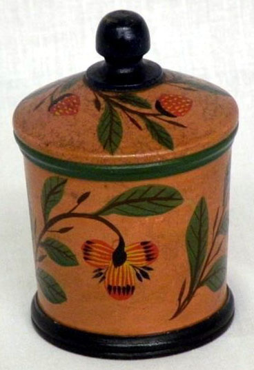 Lehnware covered saffron cup/jar with strawberry & floral design