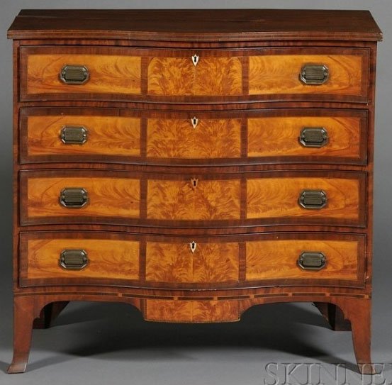 Federal reverse serpentine chest of drawers, Portsmouth, New Hampshire, circa 1805 to 1815