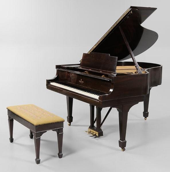 Piano; Steinway, Baby Grand, Mahogany, Model M, Tapered Legs, Bench, 71