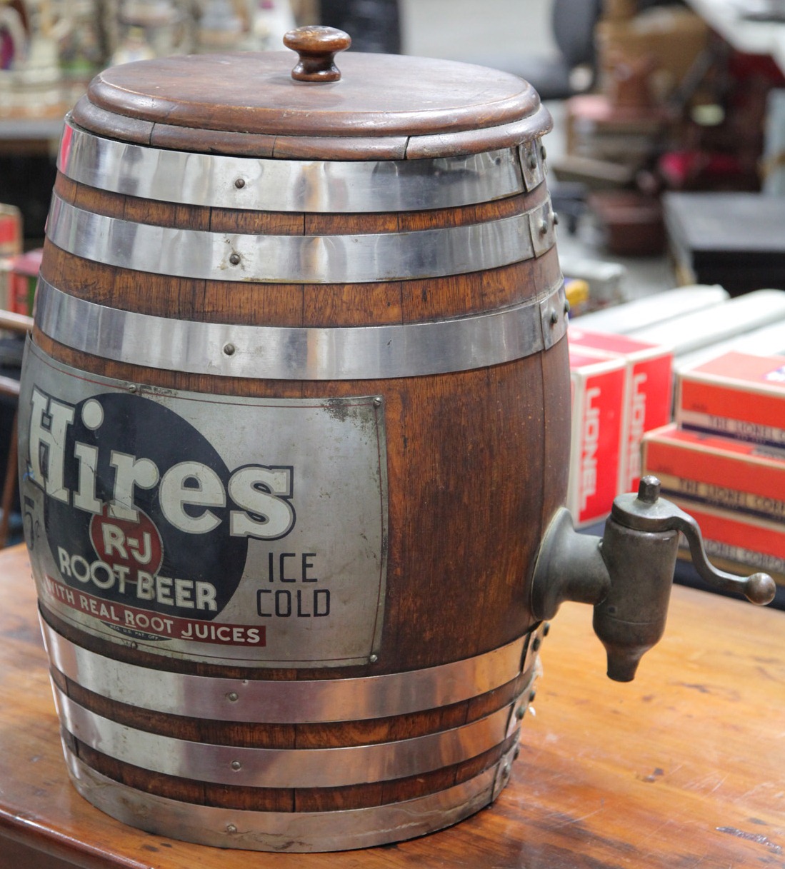 Soda Fountain; Barrel Dispenser, Hires Root Beer, Wood Keg, RJ Root