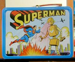 A Superman lunchbox and thermos in original box, manufactured by Adco in 1954.