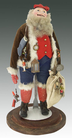 A Santa Claus Belsnickle figure of exceptionally rare form, likely made in Pennsylvania in the 1870s