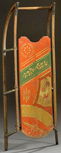 Early child's sled with foliate and bands decoration