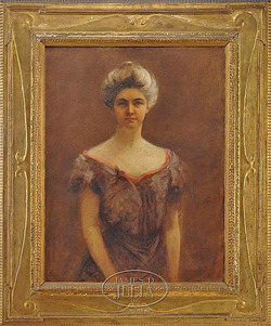 An oil on canvas painting by Florence Thaw (student of Abbott Thayer), Portrait of Socialite; housed in a rare and important Stanford White frame