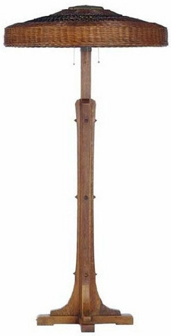 Floor Lamp; Stickley (Gustav), Wicker Shade, 4 Lights, #510, 60 inch. Floor Lamp; Stickley (Gustav), Wicker Shade, 4 Lights, #510, 60 inch.