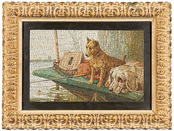 Mosaic; Italian, Plaque, Cani in guardia ardente(Guard Dogs on Alert), 14 inch. A late 19th century Italian micro mosaic picture, Cani in guardia ardente (Guard Dogs on Alert)