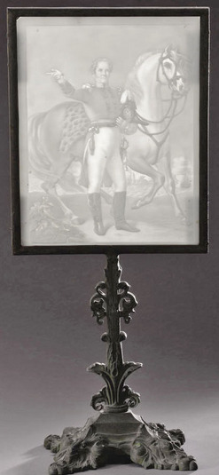 Winfield Scott rare lithopane (or lithophane) portrait with original cast metal display stand