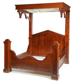 Victorian half-canopy bed in the Gothic Revival style, cherry ...