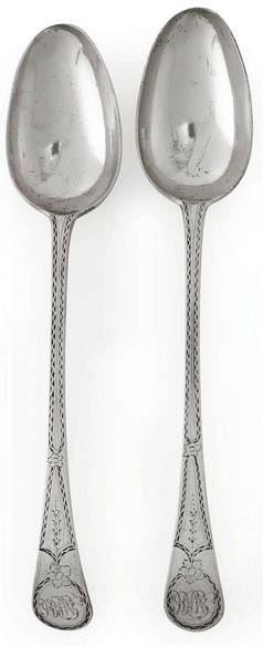 Two American silver serving Spoons, Paul Revere, Jr. Boston, 1786.