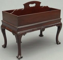 Furniture: Wine Stand; Chippendale, Mahogany, Shell Carved, Shaped Handle, Cabriole Legs, Trifid Feet, 25 inch. 