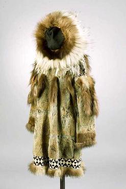 Clothing; Inuit, Fur Dress, Arctic Fox & Seal, Hooded, Greenland, 37 inch.