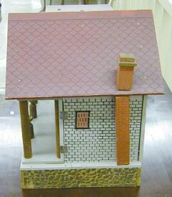 Dollhouse; Lithographed Wood, L-Shaped Porch, 1-Room, Removable Steps ...