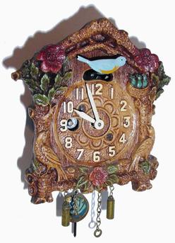 Cuckoo Clock; Columbia Time Products, Blue Bird & Flowers, 6 inch.