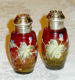 Amberina Glass; Salt Shakers (2), Coin Spot Pattern, 4 inch.