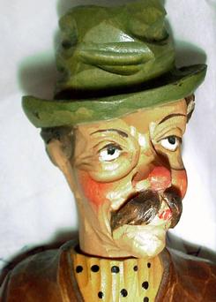 Novelty Clock; German, Whistling Drunk, Lamp Post, 19 inch.