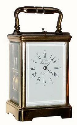 Carriage Clock; French, L' Epee, Brass & Glass, 7 inch.