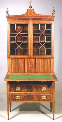 Furniture Secretary Federal Style Mahogany Shaped Crown Brass