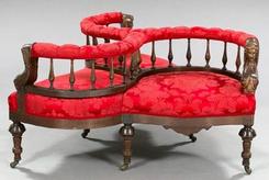 Furniture Settee Confidante Victorian Renaissance Revival