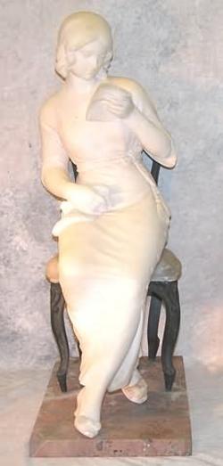 Marble Sculpture; Gambogi (Giuseppe), signed, Young Woman on Chair, 20