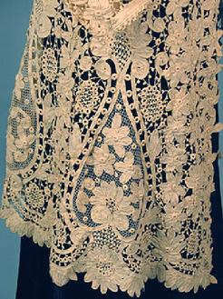 Coat; Battenburg Lace, 3/4 Length, Floral Design, Frog Closures, 38 inch.
