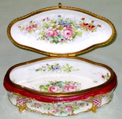 Sevres Porcelain; Roche (P), Box, Oval, Floral Bouquet, 8 inch.