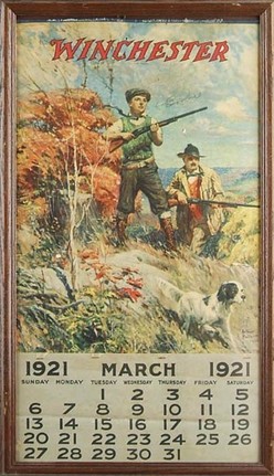 Calendar; Winchester, 1921, Father & Son Grouse Hunters, 26 inch.