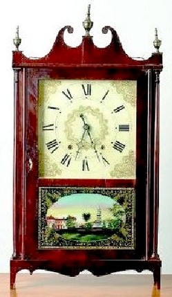 Shelf Clock; Ives (Chauncey), Pillar & Scroll, Mahogany Case, Church ...