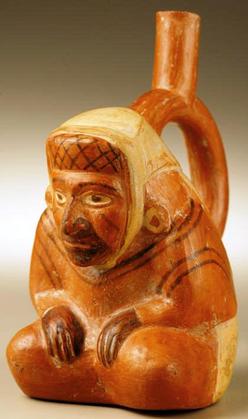 Pottery; Pre-Columbian, Peru, Moche, Vessel, Stirrup-Spout, Seated
